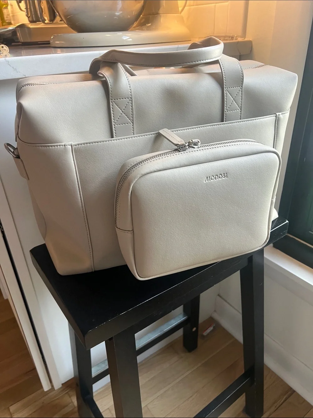 MONOS Metro Vegan Leather Duffel Bag with detachable pouch — ivory - Picture 15 of 16